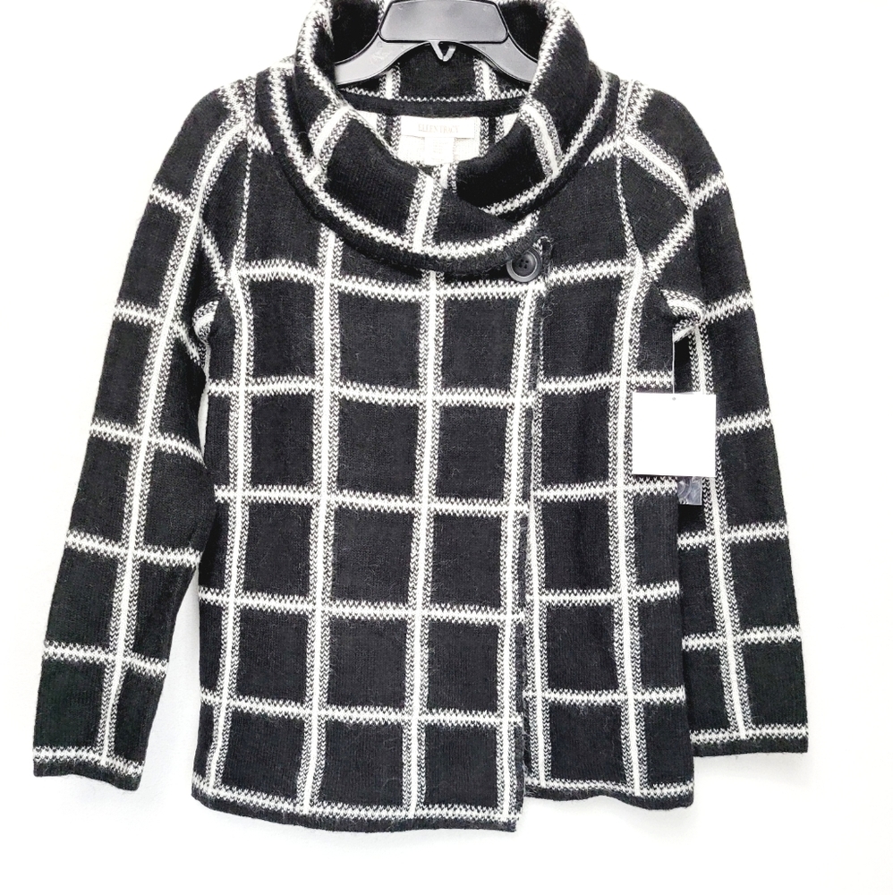 Ellen Tracy Shawl Collar Plaid Swacket Black & White Checkered sz XS